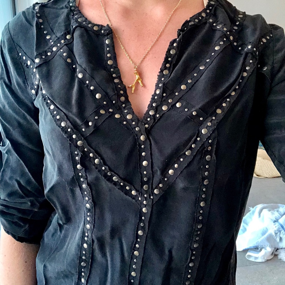 BCBG MAXAZRIA EMBELLISHED BLACK TOP